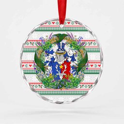 Legg Irish Tartan Crest Christmas Glass Circle Ornament Shamrock Flowers Wreath