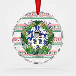 McElroy Irish Tartan Crest Christmas Glass Circle Ornament Shamrock Flowers Wreath
