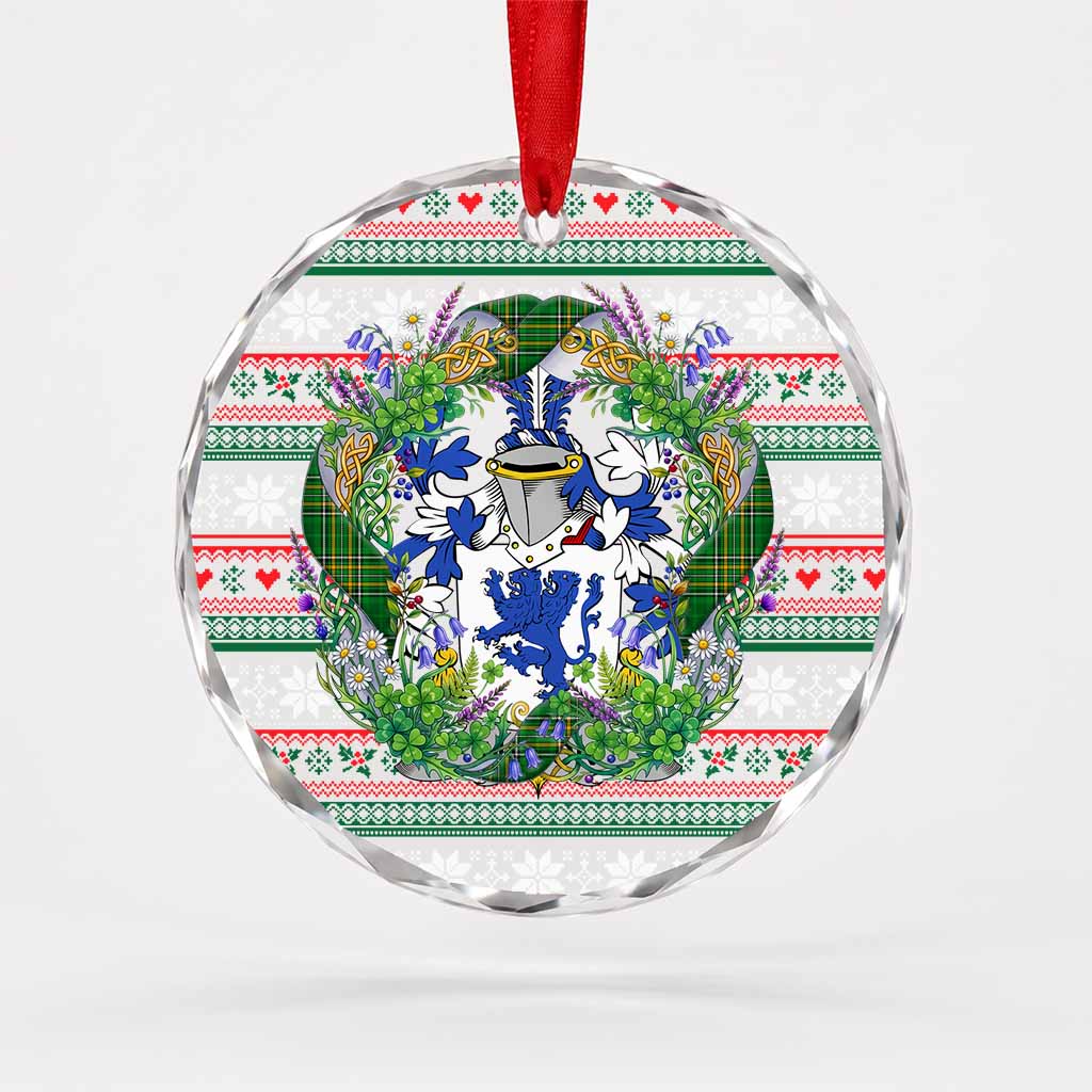 Mason Irish Tartan Crest Christmas Glass Circle Ornament Shamrock Flowers Wreath
