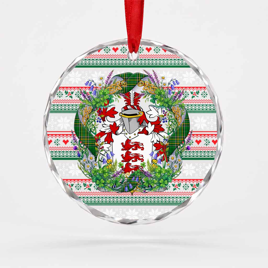 McMahon Irish Tartan Crest Christmas Glass Circle Ornament Shamrock Flowers Wreath