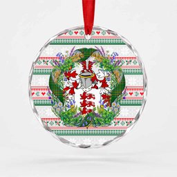 McMahon Irish Tartan Crest Christmas Glass Circle Ornament Shamrock Flowers Wreath