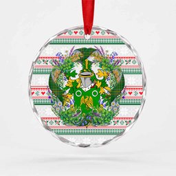McConville Irish Tartan Crest Christmas Glass Circle Ornament Shamrock Flowers Wreath