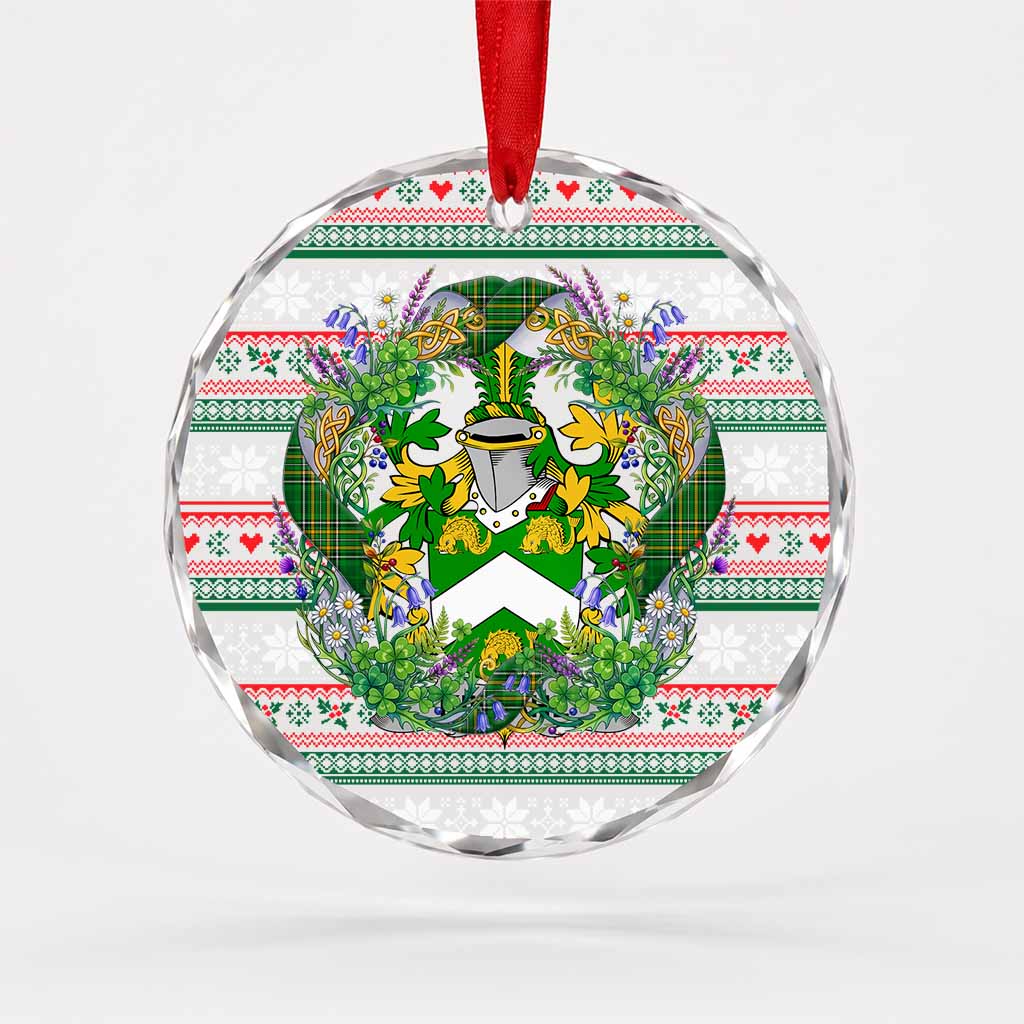Kildahl Irish Tartan Crest Christmas Glass Circle Ornament Shamrock Flowers Wreath