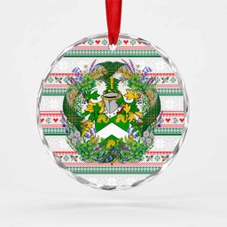 Kildahl Irish Tartan Crest Christmas Glass Circle Ornament Shamrock Flowers Wreath