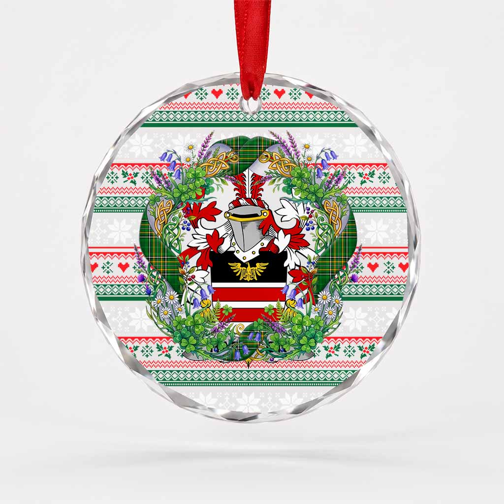Harrison Irish Tartan Crest Christmas Glass Circle Ornament Shamrock Flowers Wreath