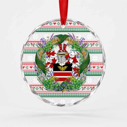 Harrison Irish Tartan Crest Christmas Glass Circle Ornament Shamrock Flowers Wreath