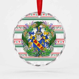 Hunt Irish Tartan Crest Christmas Glass Circle Ornament Shamrock Flowers Wreath