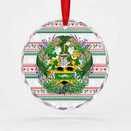 McSweeney Irish Tartan Crest Christmas Glass Circle Ornament Shamrock Flowers Wreath