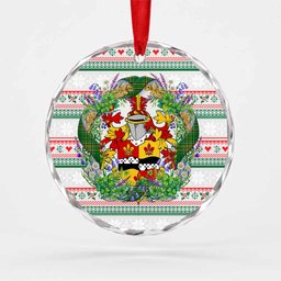 Hicks Irish Tartan Crest Christmas Glass Circle Ornament Shamrock Flowers Wreath