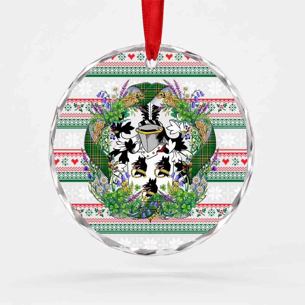 McQuay Irish Tartan Crest Christmas Glass Circle Ornament Shamrock Flowers Wreath