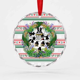 McQuay Irish Tartan Crest Christmas Glass Circle Ornament Shamrock Flowers Wreath