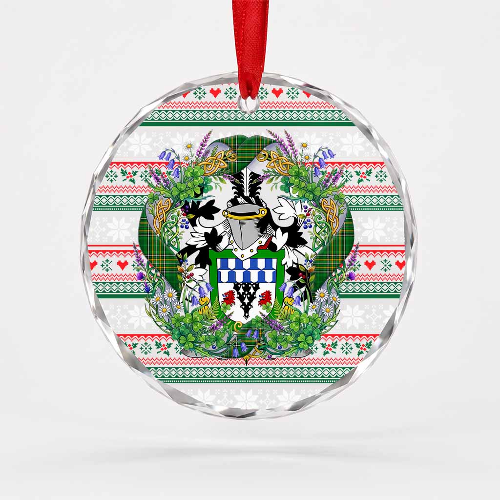 Hope Irish Tartan Crest Christmas Glass Circle Ornament Shamrock Flowers Wreath
