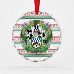 Hope Irish Tartan Crest Christmas Glass Circle Ornament Shamrock Flowers Wreath
