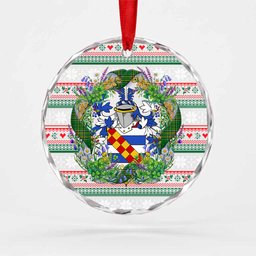 Leigh Irish Tartan Crest Christmas Glass Circle Ornament Shamrock Flowers Wreath