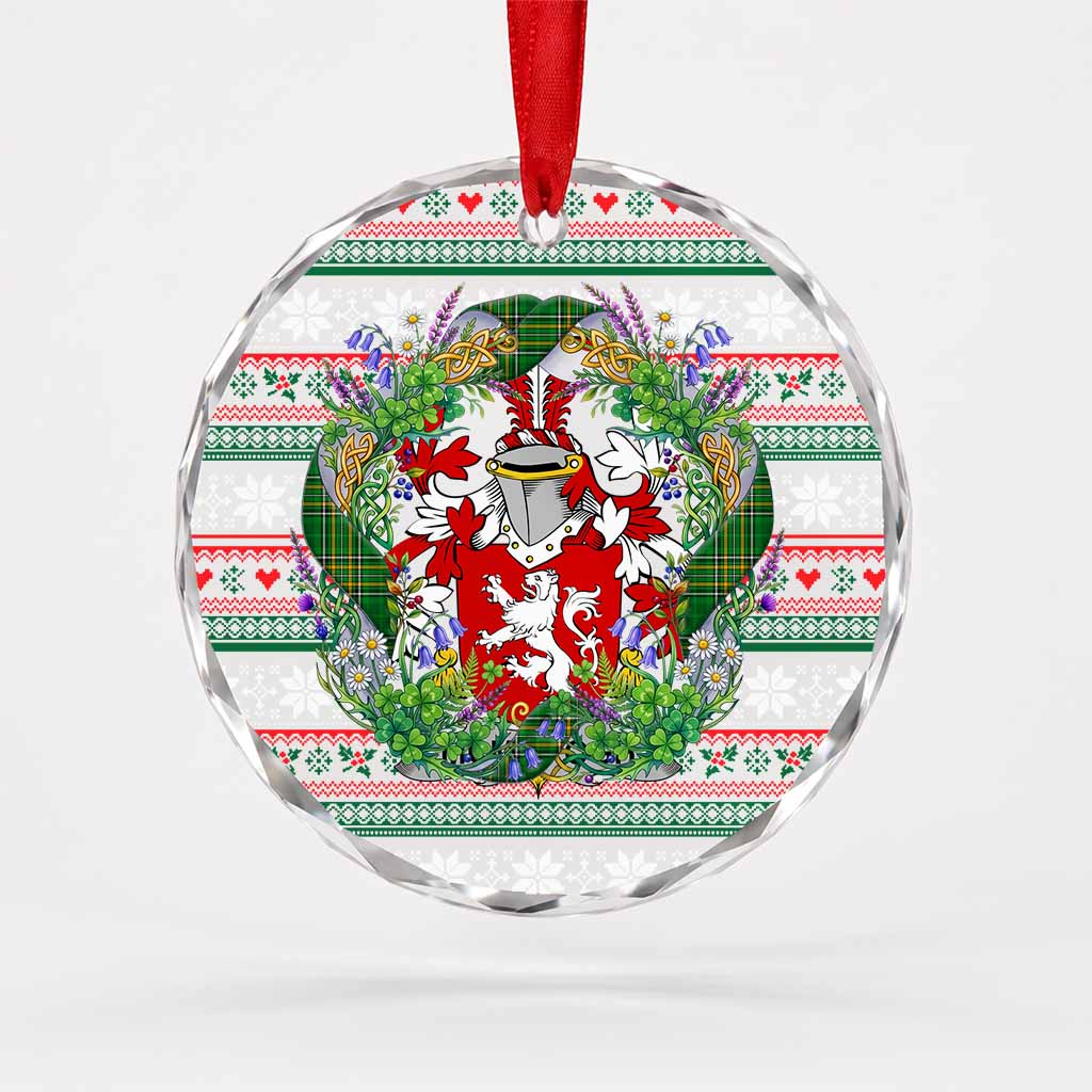 McMorogh Irish Tartan Crest Christmas Glass Circle Ornament Shamrock Flowers Wreath