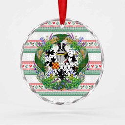 Jeffreys Irish Tartan Crest Christmas Glass Circle Ornament Shamrock Flowers Wreath