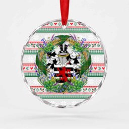 Maul Irish Tartan Crest Christmas Glass Circle Ornament Shamrock Flowers Wreath