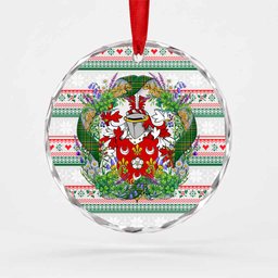 Lydon Irish Tartan Crest Christmas Glass Circle Ornament Shamrock Flowers Wreath