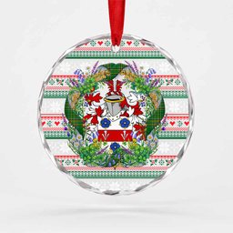 Lord Irish Tartan Crest Christmas Glass Circle Ornament Shamrock Flowers Wreath