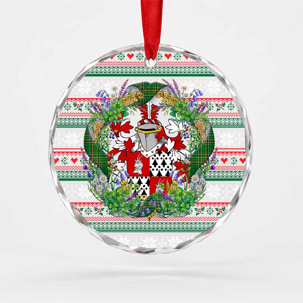 Morton Irish Tartan Crest Christmas Glass Circle Ornament Shamrock Flowers Wreath