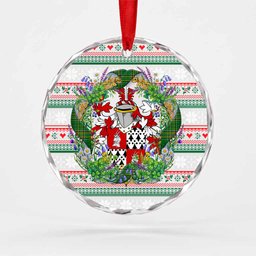 Morton Irish Tartan Crest Christmas Glass Circle Ornament Shamrock Flowers Wreath