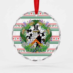 McWorth Irish Tartan Crest Christmas Glass Circle Ornament Shamrock Flowers Wreath