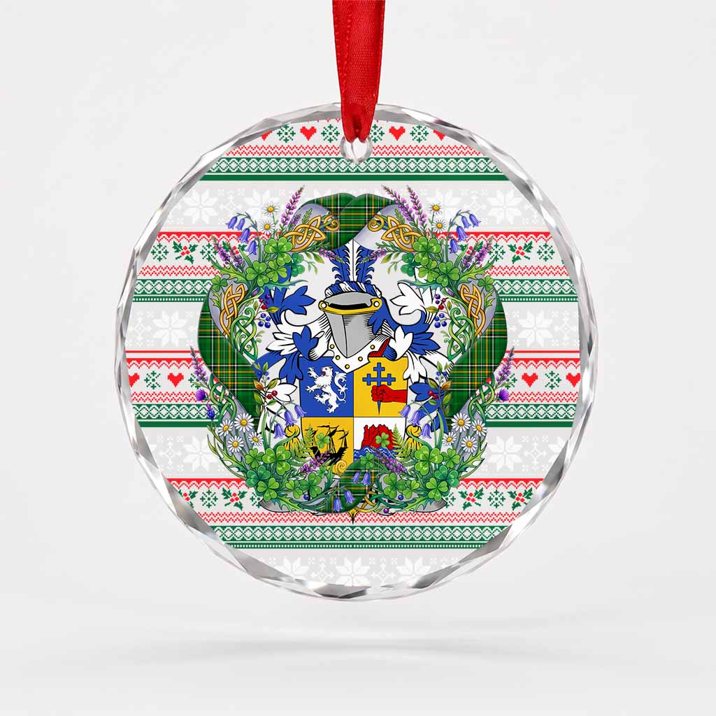 McNeill Irish Tartan Crest Christmas Glass Circle Ornament Shamrock Flowers Wreath