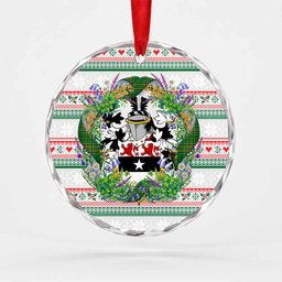 Jordan Irish Tartan Crest Christmas Glass Circle Ornament Shamrock Flowers Wreath