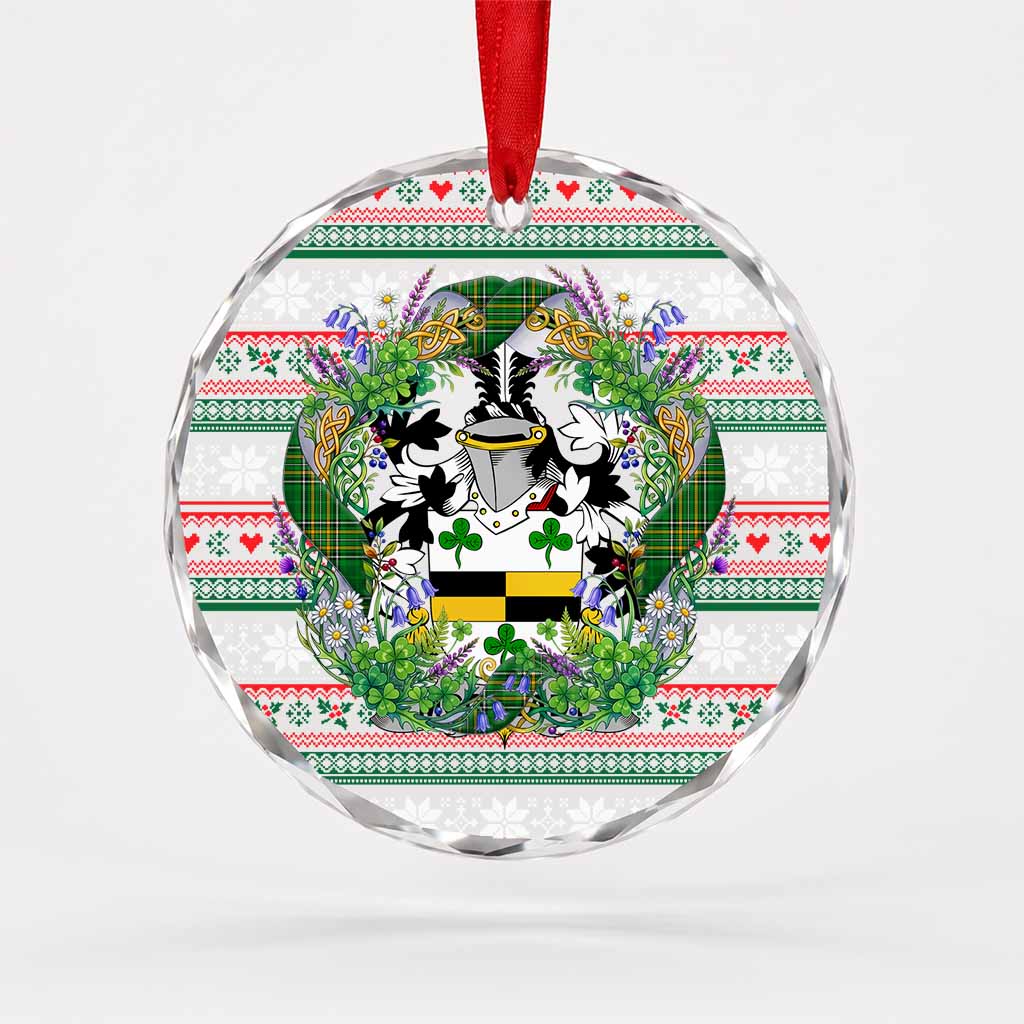 McCready Irish Tartan Crest Christmas Glass Circle Ornament Shamrock Flowers Wreath