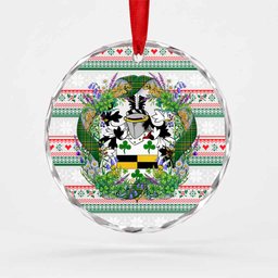 McCready Irish Tartan Crest Christmas Glass Circle Ornament Shamrock Flowers Wreath