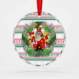 Keyes Irish Tartan Crest Christmas Glass Circle Ornament Shamrock Flowers Wreath