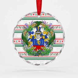 McLoughlin Irish Tartan Crest Christmas Glass Circle Ornament Shamrock Flowers Wreath