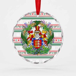 Meara Irish Tartan Crest Christmas Glass Circle Ornament Shamrock Flowers Wreath