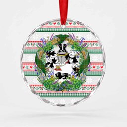 Kennelly Irish Tartan Crest Christmas Glass Circle Ornament Shamrock Flowers Wreath