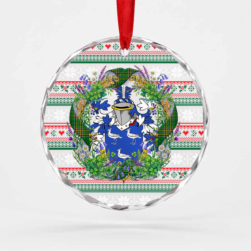 Magill Irish Tartan Crest Christmas Glass Circle Ornament Shamrock Flowers Wreath