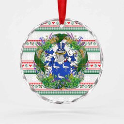 Magill Irish Tartan Crest Christmas Glass Circle Ornament Shamrock Flowers Wreath