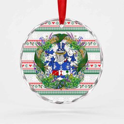 Keane Irish Tartan Crest Christmas Glass Circle Ornament Shamrock Flowers Wreath