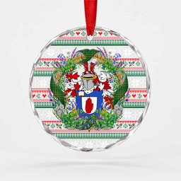 Mulrony Irish Tartan Crest Christmas Glass Circle Ornament Shamrock Flowers Wreath