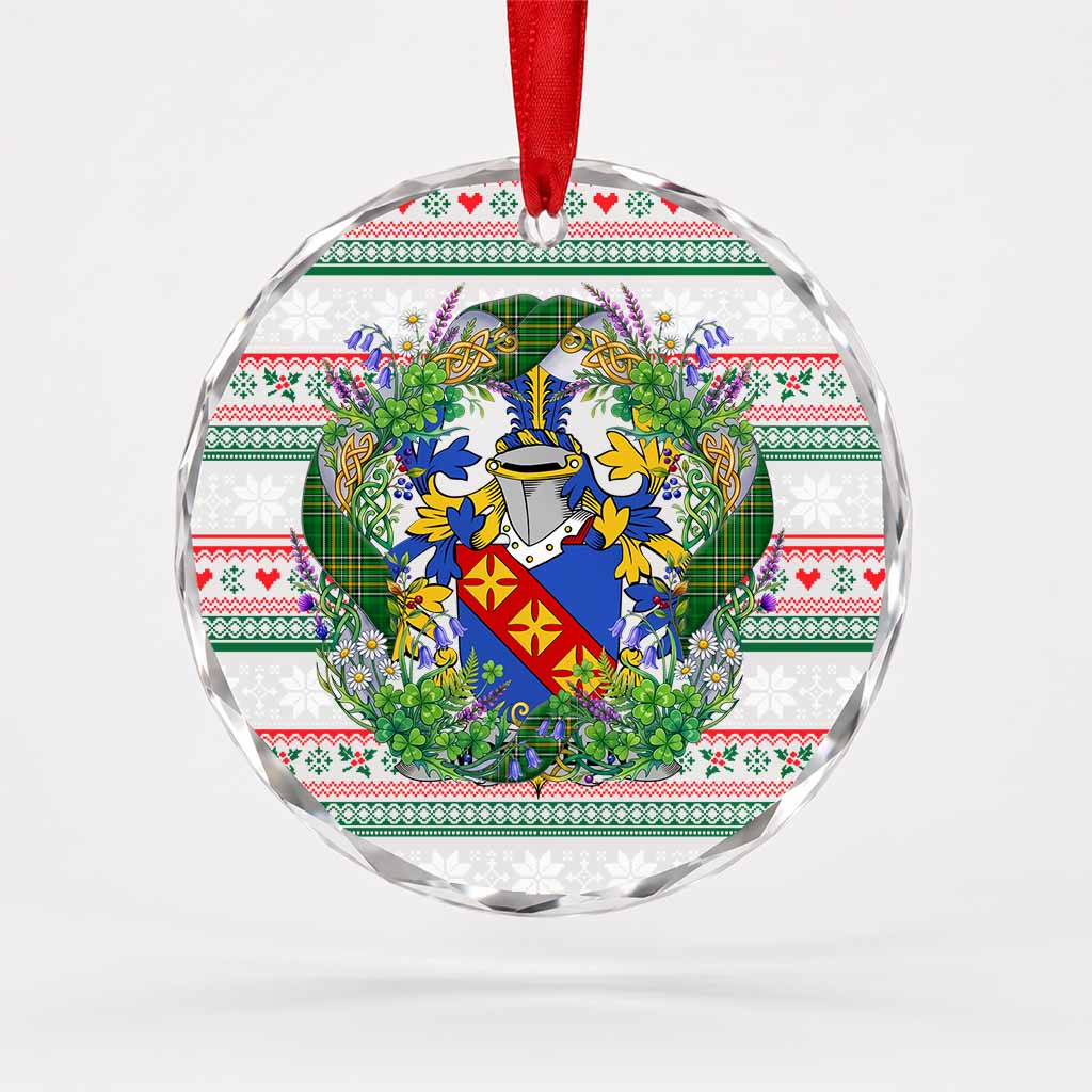 McFadden Irish Tartan Crest Christmas Glass Circle Ornament Shamrock Flowers Wreath