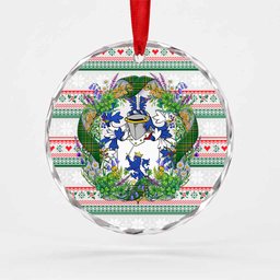 McRery Irish Tartan Crest Christmas Glass Circle Ornament Shamrock Flowers Wreath