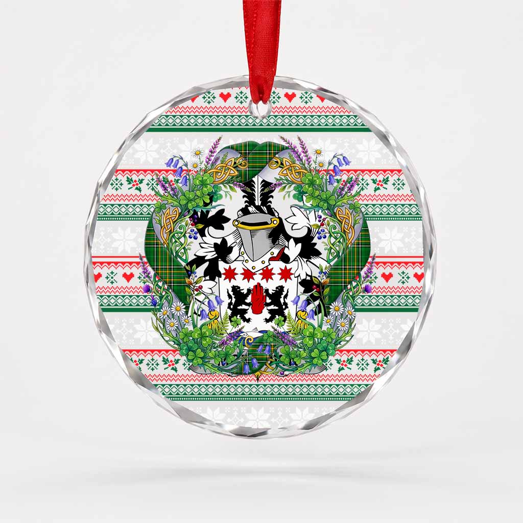 McKeown Irish Tartan Crest Christmas Glass Circle Ornament Shamrock Flowers Wreath
