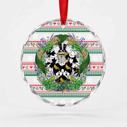 Jervis Irish Tartan Crest Christmas Glass Circle Ornament Shamrock Flowers Wreath