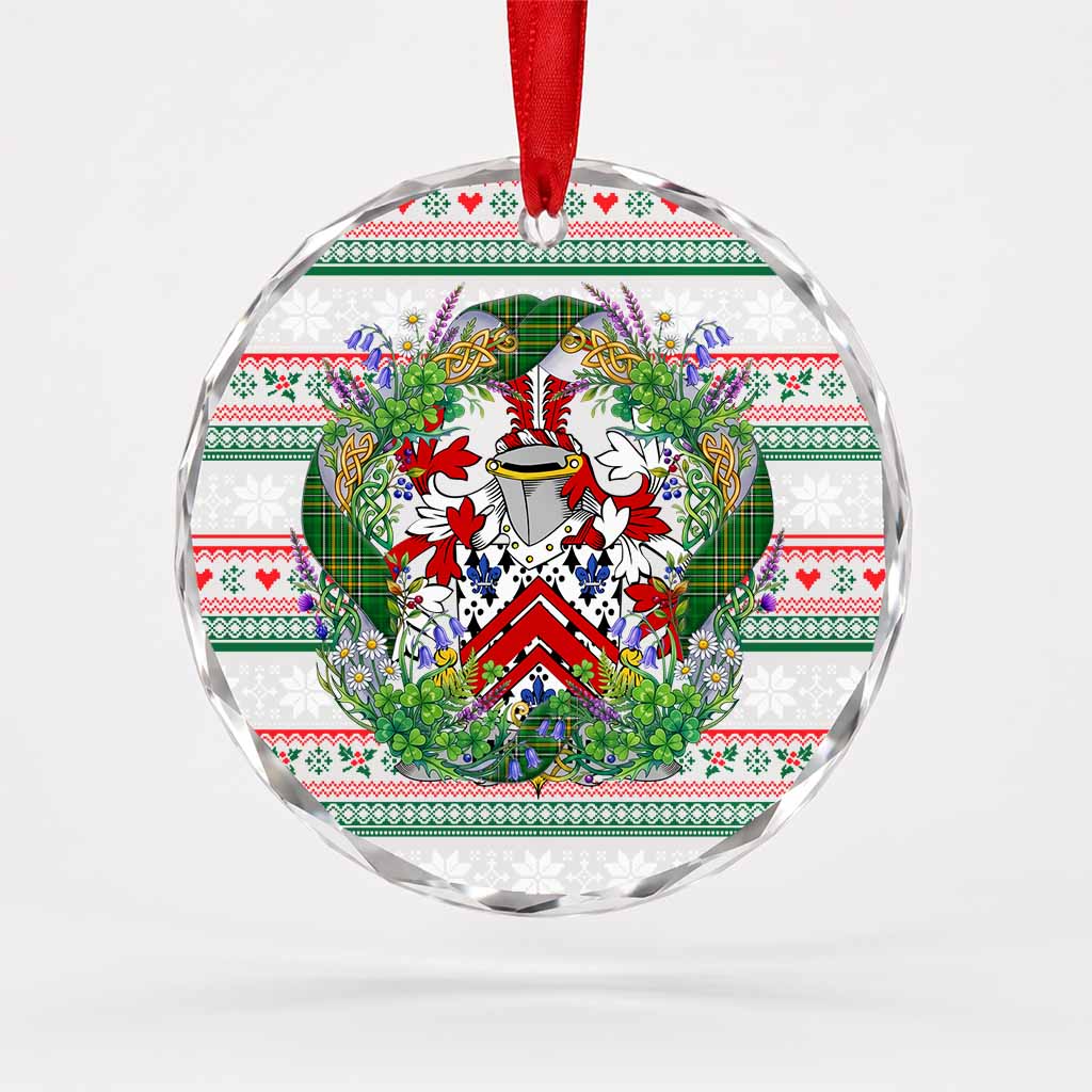 Minchin Irish Tartan Crest Christmas Glass Circle Ornament Shamrock Flowers Wreath