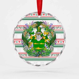 McCain Irish Tartan Crest Christmas Glass Circle Ornament Shamrock Flowers Wreath