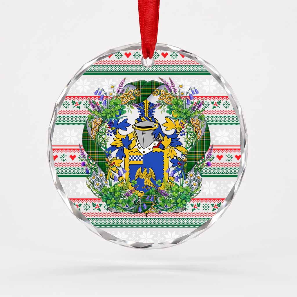 Knox Irish Tartan Crest Christmas Glass Circle Ornament Shamrock Flowers Wreath