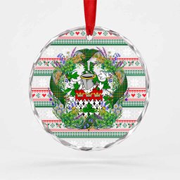 Leech Irish Tartan Crest Christmas Glass Circle Ornament Shamrock Flowers Wreath