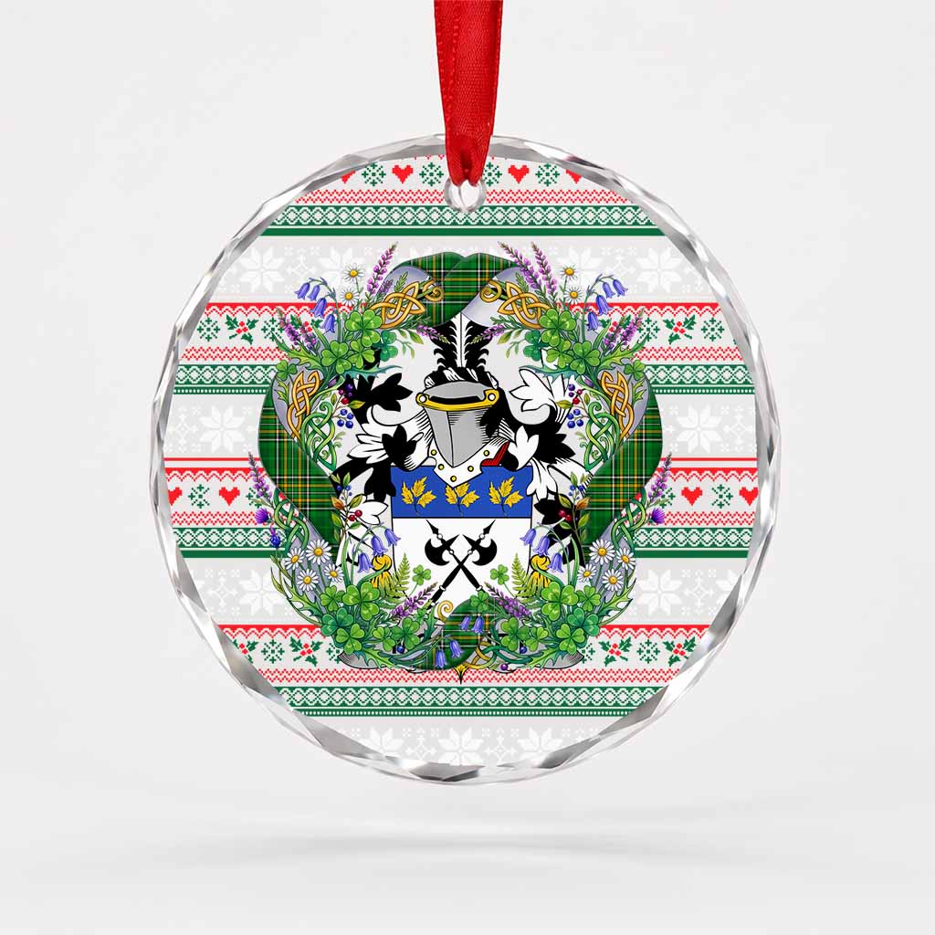 McCourt Irish Tartan Crest Christmas Glass Circle Ornament Shamrock Flowers Wreath