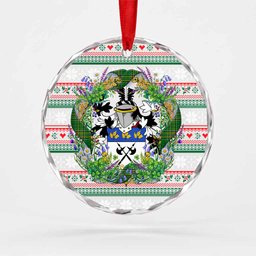 McCourt Irish Tartan Crest Christmas Glass Circle Ornament Shamrock Flowers Wreath