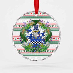 Lees Irish Tartan Crest Christmas Glass Circle Ornament Shamrock Flowers Wreath