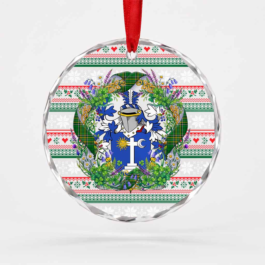 Martin Irish Tartan Crest Christmas Glass Circle Ornament Shamrock Flowers Wreath